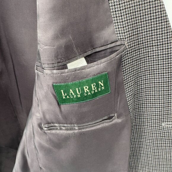 Lauren Ralph Lauren Blazer Mens 42R Gray Wool Houndstooth‎ Plaid Vintage - Picture 8 of 9